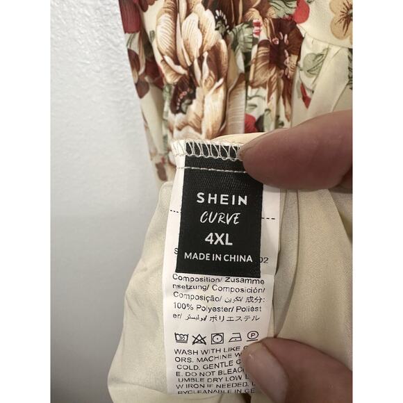 Shein Curve Women's Cream Floral Dress Long Sheer Balloon Sleeve Romantic 4X - Picture 6 of 7